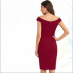 Off-Shoulder V-Neck Bodycon Dress - Image 3