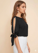 Pearl-Embellished Tie-Sleeve Top - Image 2