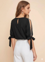 Pearl-Embellished Tie-Sleeve Top - Image 3