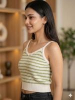 Sage Striped V-Neck Knit Camisole - Image 2