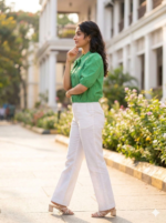 Bright Green Puff Sleeve Crop Top - Image 2