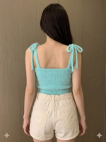 Tie-Shoulder Ribbed Knit Crop Top - Image 3
