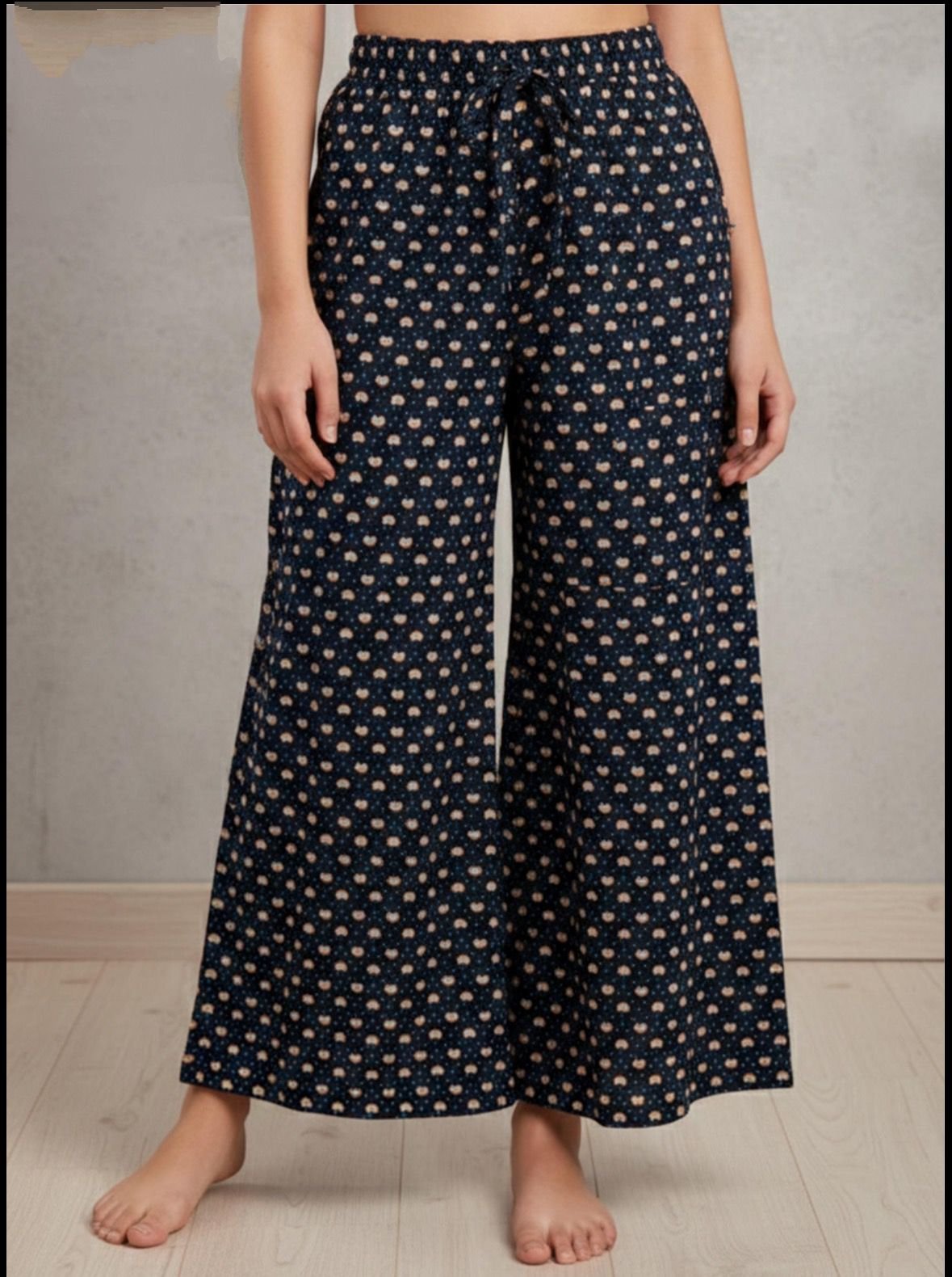 WhatsApp Image 2026-03-28 at 3.49.36 PM (1) Navy Blue with White dotted Heart Palazzo Trousers - Image 1