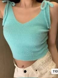 Tie-Shoulder Ribbed Knit Crop Top