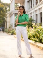 Bright Green Puff Sleeve Crop Top