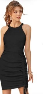 The Black Raven High-Neck Ruched Dress