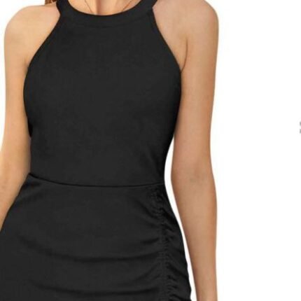 The Black Raven High-Neck Ruched Dress