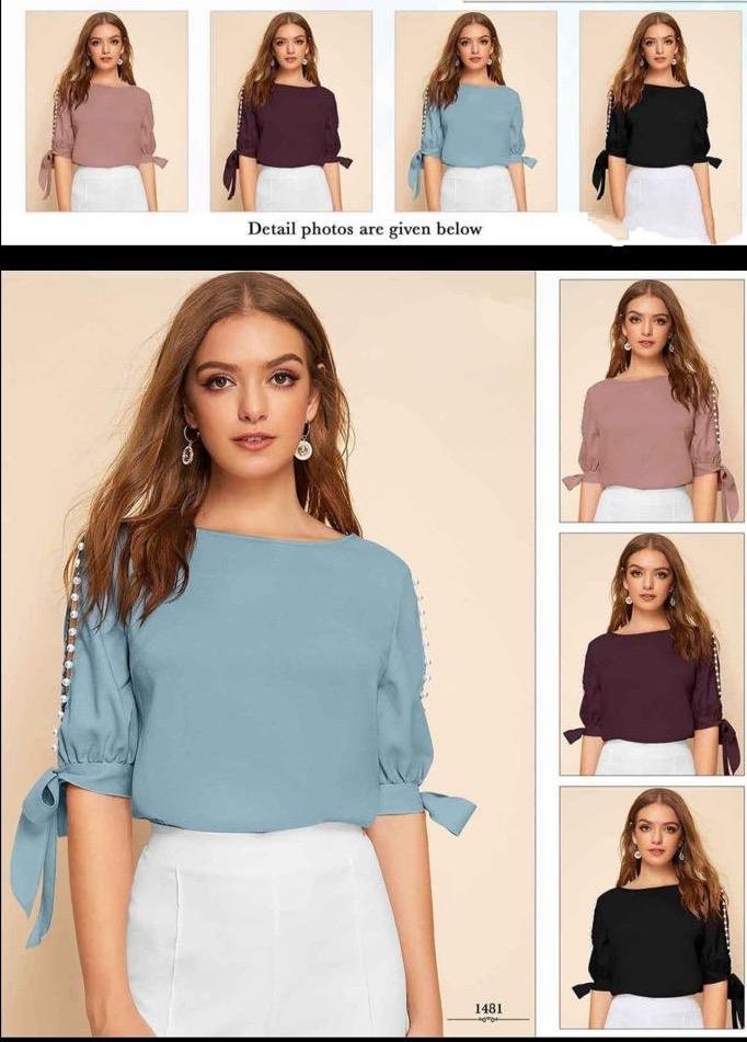 WhatsApp Image 2026-03-31 at 5.36.02 PM Pearl-Embellished Tie-Sleeve Top - Image 1