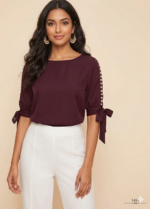 Pearl-Embellished Tie-Sleeve Top