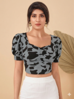 Ruched Sweetheart Puff-Sleeve Crop Top