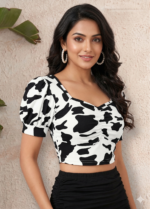 Ruched Sweetheart Puff-Sleeve Crop Top