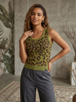Leopard Print Knit Scoop-Neck Crop Top