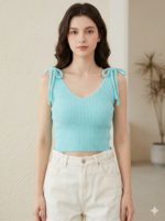 Tie-Shoulder Ribbed Knit Crop Top