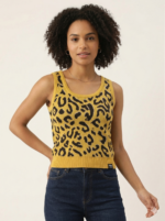 Leopard Print Knit Scoop-Neck Crop Top (Copy)