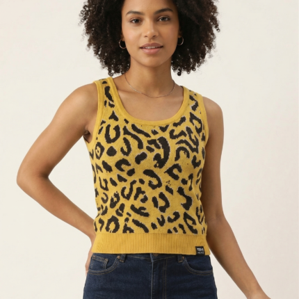 Leopard Print Knit Scoop-Neck Crop Top (Copy)