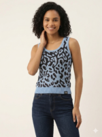 Leopard Print Knit Scoop-Neck Crop Top