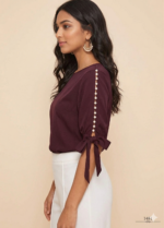 Pearl-Embellished Tie-Sleeve Top - Image 3