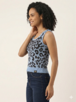 Leopard Print Knit Scoop-Neck Crop Top - Image 2