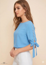 Pearl-Embellished Tie-Sleeve Top - Image 3